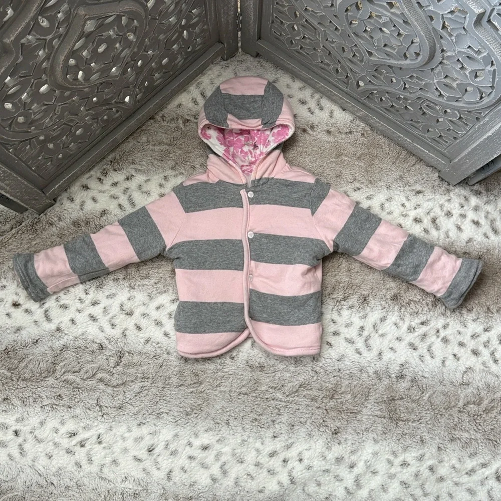 Burt’s Bees Baby reversible jacket girls 12-18 months floral stripes spring